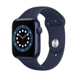 Refurbished Apple Watch BLAUW serie 6 44mm. Met Blauw/Zwarte sportband. Gebruikssporen